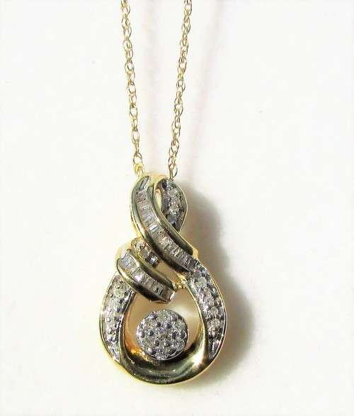 **FANTASTIC [R21074]** DIAMOND PENDANT [0.250ct] ROUND / BAGUETTE CUT + OPTIONAL CHAIN - BUY SAFE
