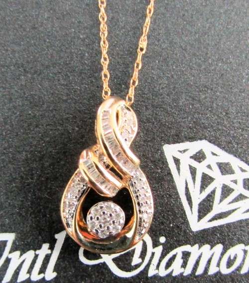 **FANTASTIC [R21074]** DIAMOND PENDANT [0.250ct] ROUND / BAGUETTE CUT + OPTIONAL CHAIN - BUY SAFE