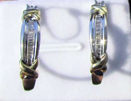 **DIAMOND HOOPS [R21893]** BAGUETTE CUT [0.275ct] DIAMOND EARRINGS [YELLOW / WHITE GOLD] -  BUY SAFE