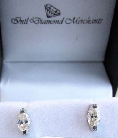 **MARQUISE CUT [R27145]** SPARKLING [0.520ct] DIAMOND [SI3] STUDS EARRINGS [WHITE GOLD] - BUY SAFE