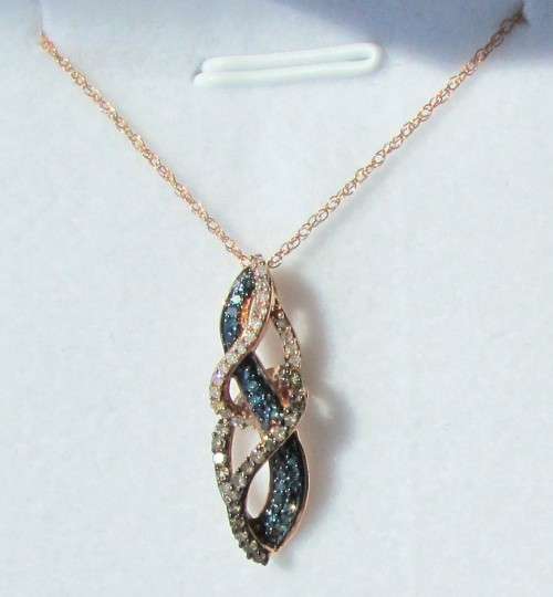 **BE UNIQUE [R25679]** BLUE DIAMOND PENDANT [0.375ct] ROUND CUT +OPTIONAL CHAIN [ROSE GOLD]-BUY SAFE