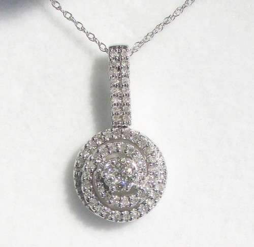 **DOUBLE HALO [R28523]** DIAMOND PENDANT [0.400ct] ROUND BRILLIANT CUT + OPTIONAL CHAIN - BUY SAFE
