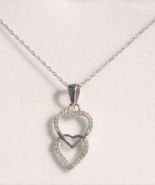 **GORGEOUS | R18736** DOUBLE HEART | 0.150ct DIAMOND PENDANT | WHITE GOLD + OPTIONAL CHAIN -BUY SAFE