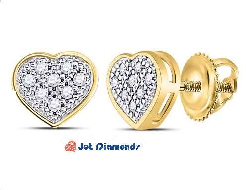 **LAST ONE [R16341]** HEART SHAPE [0.185ct] DIAMOND EARRINGS [YELLOW GOLD] - BUY SAFE