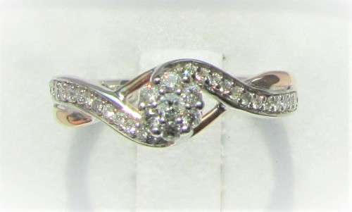 **SUPERB TWO TONE [R27639]** SWIRL DESIGN [0.350ct] DIAMOND RING [WHITE / ROSE GOLD] - BUY SAFE
