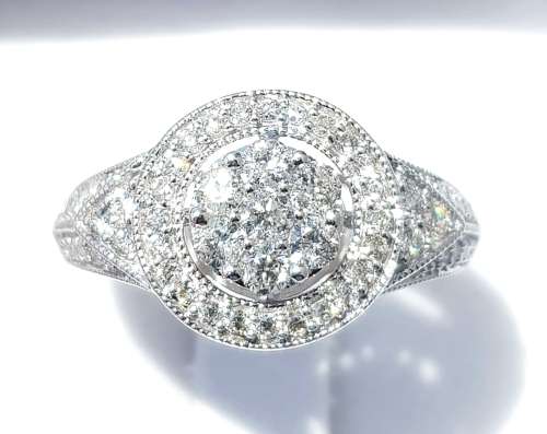 **HALO DESIGN [R58439]** HIGH QUALITY [1.105ct] DIAMOND RING [WHITE GOLD] - BUY SAFE