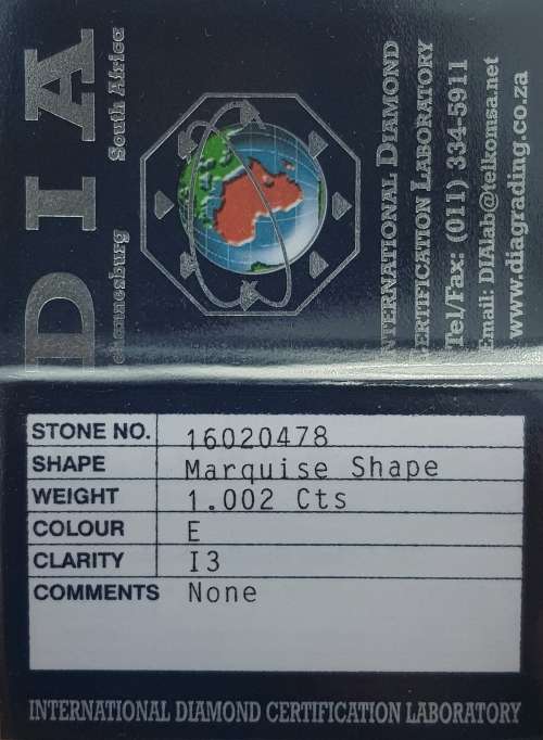 **CERTIFIED** MASSIVE | 1.002ct | MARQUISE CUT | COLOUR E | DIAMOND | SOUTH AFRICA - BUY SAFE
