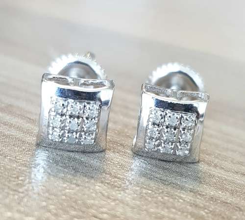 **DIAMOND CLUSTER | R20341** MICRO PAVE SET | 0.200ct | DIAMOND EARRINGS | WHITE GOLD -  BUY SAFE
