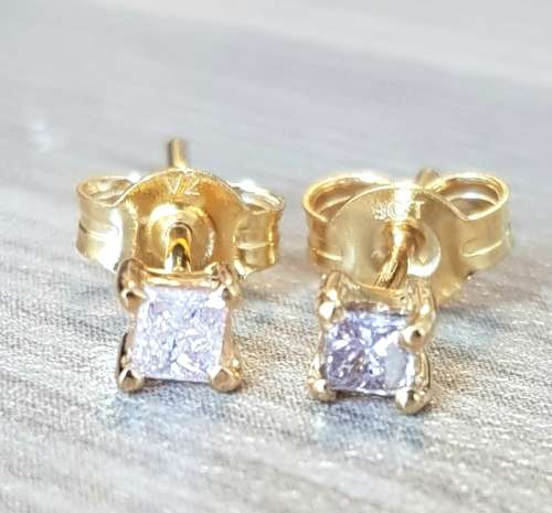 **BARGAIN BUY** RARE | PINK | 0.200ct | PRINCESS CUT STUD EARRINGS | YELLOW GOLD - BUY SAFE