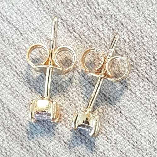 **BARGAIN BUY** RARE | PINK | 0.200ct | PRINCESS CUT STUD EARRINGS | YELLOW GOLD - BUY SAFE