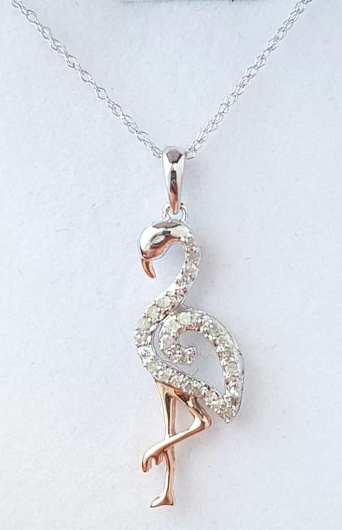 **LAST ONE | R19192** FLAMINGO | 0.150ct DIAMOND PENDANT | WHITE GOLD + OPTIONAL CHAIN - BUY SAFE