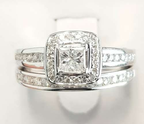 **WOW EFFECT | R74853** PRINCESS CUT BRIDAL TWINSET |1.300ct| DIAMOND RING | WHITE GOLD - BUY SAFE
