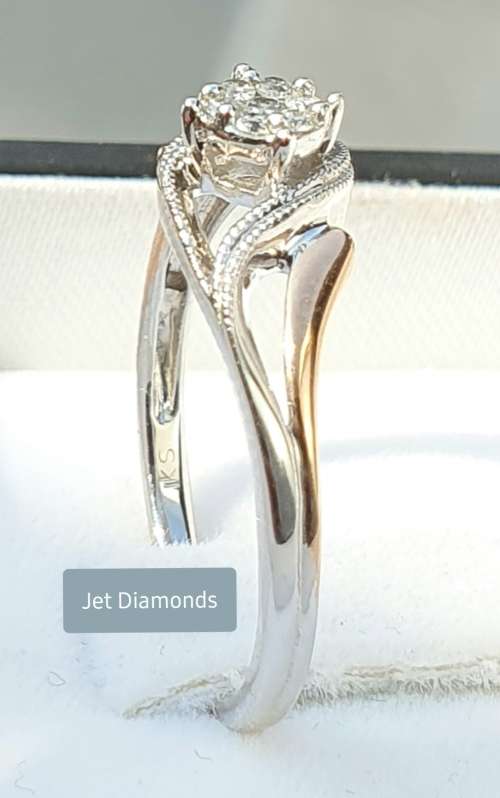 **SUPERB TWO TONE | R22639** SWIRL DESIGN | 0.250ct | DIAMOND RING | WHITE / ROSE GOLD - BUY SAFE