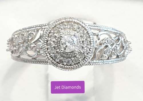 **DESIGNER | R26639** FILIGREE LEAF PATTERN | 0.265ct | DIAMOND RING | WHITE GOLD - BUY SAFE