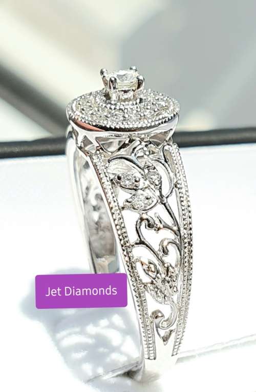 **DESIGNER | R26639** FILIGREE LEAF PATTERN | 0.265ct | DIAMOND RING | WHITE GOLD - BUY SAFE