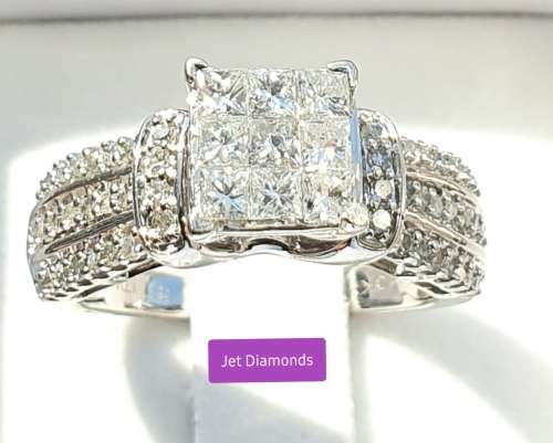 **HUGE DEAL | R71574** INVISIBLE ROUND | PRINCESS CUT |1.350ct| DIAMOND RING | WHITE GOLD - BUY SAFE
