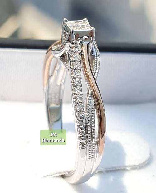 **SUPERB TWO TONE | R26541** SWIRL DESIGN | 0.250ct | DIAMOND RING | WHITE / ROSE GOLD - BUY SAFE