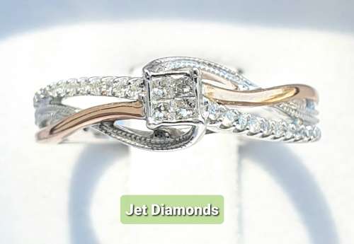 **SUPERB TWO TONE | R26541** SWIRL DESIGN | 0.250ct | DIAMOND RING | WHITE / ROSE GOLD - BUY SAFE