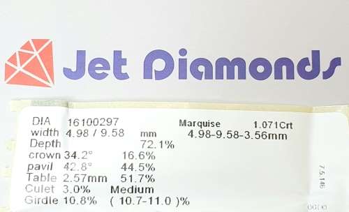**CERTIFIED** MASSIVE | 1.071ct | MARQUISE CUT | COLOUR I | DIAMOND | SOUTH AFRICA - BUY SAFE