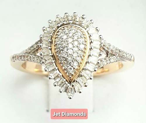 **CRAZY DEAL | R33639** PEAR DESIGN | 0.395ct | CLUSTER DIAMOND RING | YELLOW GOLD - BUY SAFE