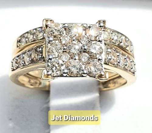**CLUSTER DESIGN | R74853** ROUND CUT BRIDAL TWINSET |1.300ct| DIAMOND RING | YELLOW GOLD - BUY SAFE