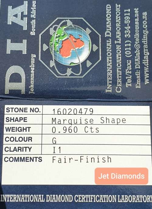 **CERTIFIED** MASSIVE | 0.960ct | MARQUISE CUT | COLOUR G | DIAMOND | SOUTH AFRICA - BUY SAFE