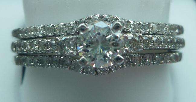 **BRIDAL SET [R45463]** DIAMOND RING [1.050ct] WITH 2 BANDS [5.363g] SOLID WHITE GOLD - BUY SAFE