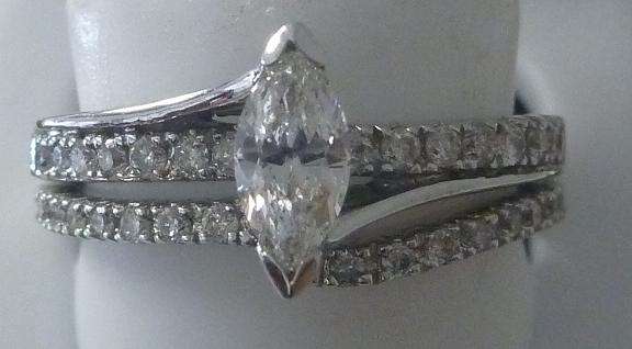 **BRIDAL TWINSET [R38189]** MARQUISE CUT [1.010ct] DIAMOND RINGS [5.145g] WHITE GOLD - BUY SAFE