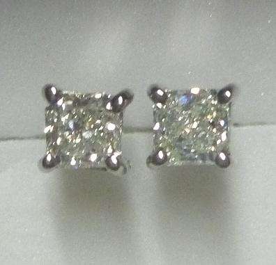 **SPECIAL [R22658]** RADIANT CUT DIAMOND [0.500ct] EARRINGS [M / SI2] WHITE GOLD -  BUY SAFE
