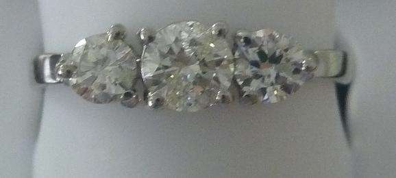 **3 DIAMOND DESIGN [R29412]** ROUND CUT [0.700ct] DIAMOND RING [WHITE GOLD] - BUY SAFE