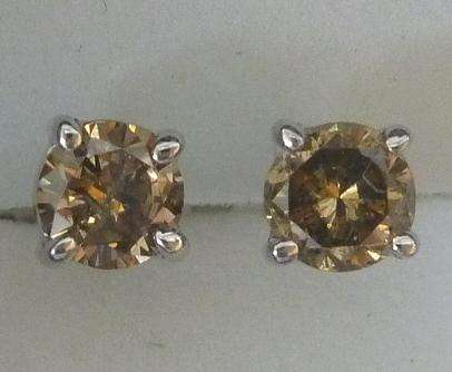 **BEAUTIFUL [R20215]** CHAMPAGNE DIAMOND [0.480ct] EARRINGS [WHITE GOLD] -  BUY SAFE