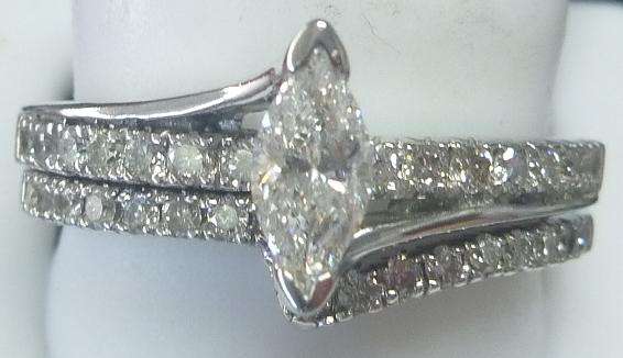 **BRIDAL TWINSET [R38189]** MARQUISE CUT [1.010ct] DIAMOND RINGS [5.449g] WHITE GOLD - BUY SAFE
