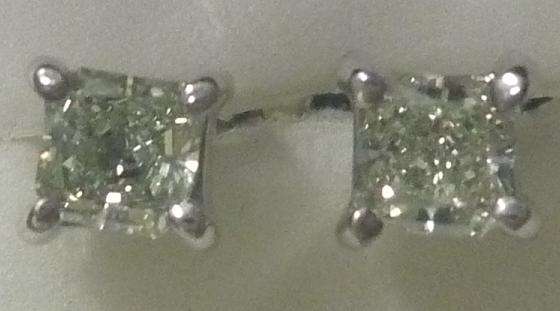 **RARE LIGHT GREENISH [R23019]** RADIANT CUT DIAMOND [0.350ct] EARRINGS WHITE GOLD -  BUY SAFE