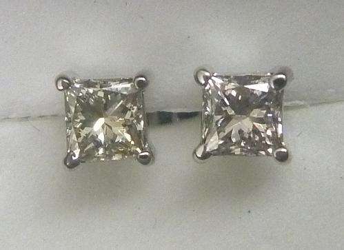 **SPECIAL [R28836]** PRINCESS CUT [SI2] DIAMOND [0.525ct] EARRINGS [WHITE GOLD] -  BUY SAFE