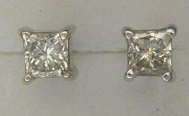 **SPECIAL [R28836]** PRINCESS CUT [SI2] DIAMOND [0.450ct] EARRINGS [WHITE GOLD] -  BUY SAFE