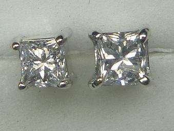**SPECIAL [R28835]** PRINCESS CUT [SI3] DIAMOND [0.450ct] EARRINGS [WHITE GOLD] -  BUY SAFE