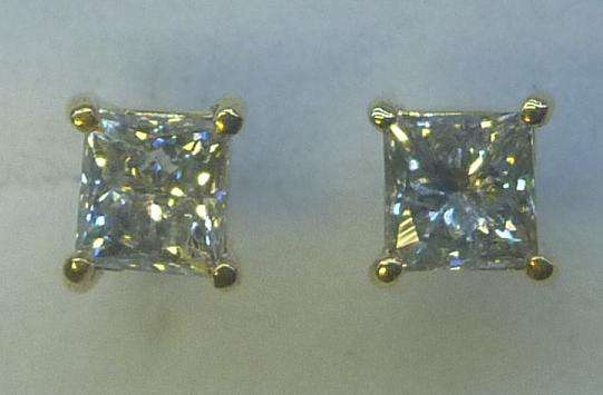 **SPECIAL [R36836]** PRINCESS CUT [SI2] DIAMOND [0.655ct] EARRINGS [YELLOW GOLD] -  BUY SAFE