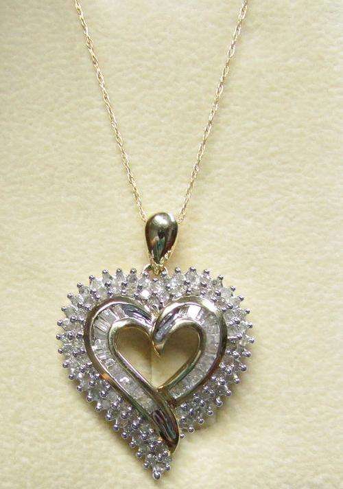 **GLITTERING [R37412]** DIAMOND PENDANT + CHAIN [1.00ct] ROUND / EMERALD CUT [YELLOW GOLD] -BUY SAFE