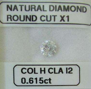 **NATURAL DIAMOND** SPARKLING [0.615ct] ROUND CUT [COLOUR H] DIAMOND STARTING AT R1 - BUY SAFE