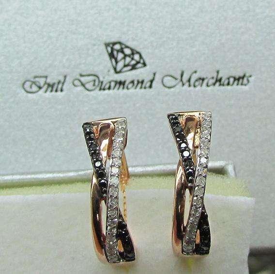 **GLITTERING [R26109]** 2 COLOUR DIAMOND  [0.400ct] EARRINGS ROUND CUT [ROSE GOLD] -  BUY SAFE