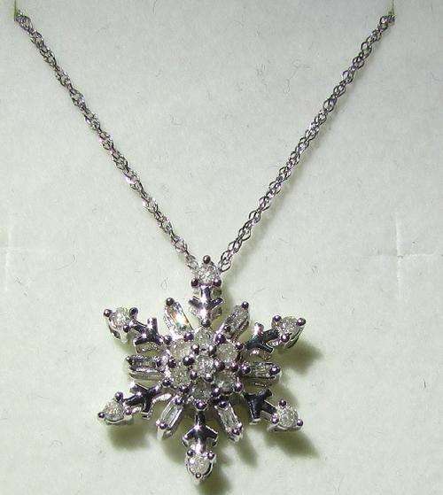 **SNOWFLAKE DESIGN [R27639]** DIAMOND PENDANT + CHAIN! [0.350ct] ROUND CUT [WHITE GOLD] - BUY SAFE