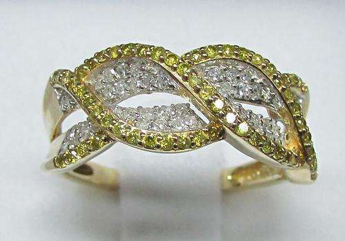**DIAMOND RING [R32074]** PAVE SET [0.639ct] 2 TONE DIAMONDS [YELLOW GOLD] -  BUY SAFE