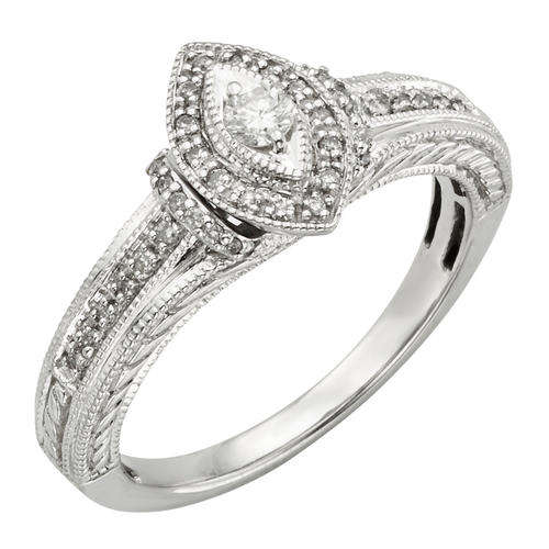 **UNBEATABLE VALUE [R29412]** MARQUISE DESIGN [0.400ct] DIAMOND RING [3.744g] WHITE GOLD - BUY SAFE