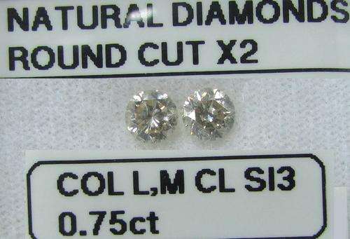 **NATURAL DIAMONDS** SPARKLING PAIR [0.750ct] ROUND CUT [COLOUR M] DIAMOND STARTING AT R1 - BUY SAFE
