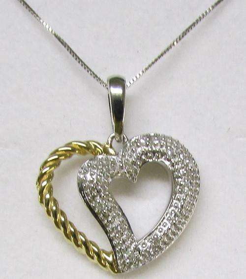 **GLITTERING [R17679]** DIAMOND HEART PENDANT [0.10ct] ROUND CUT [YELLOW / WHITE GOLD] -  BUY SAFE