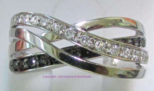 **GLITTERING [R25679]** BLACK / WHITE DIAMOND [0.300ct] ROUND CUT RING [WHITE GOLD] -  BUY SAFE