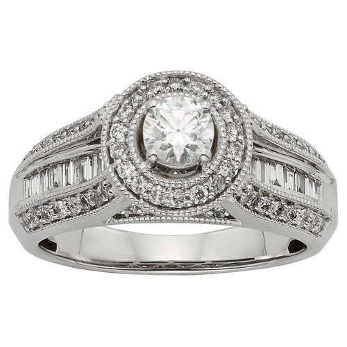**HALO DESIGN [R53687]** BAGUETTE / ROUND CUT [1.400ct] DIAMOND RING [5.351g] WHITE GOLD - BUY SAFE