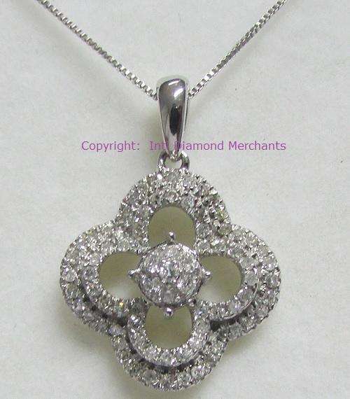 **GLITTERING [R28745]** DIAMOND FLOWER PENDANT [0.450ct] ROUND CUT [WHITE GOLD] -  BUY SAFE