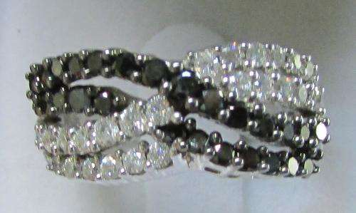 **GLITTERING [R45679]** BLACK / WHITE DIAMOND [1.080ct] ROUND CUT RING [WHITE GOLD] -  BUY SAFE