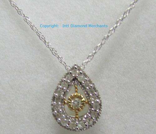 **GLITTERING [R18019]** DIAMOND PEAR PENDANT [0.200ct] ROUND CUT DIAMONDS + CHAIN FREE -  BUY SAFE